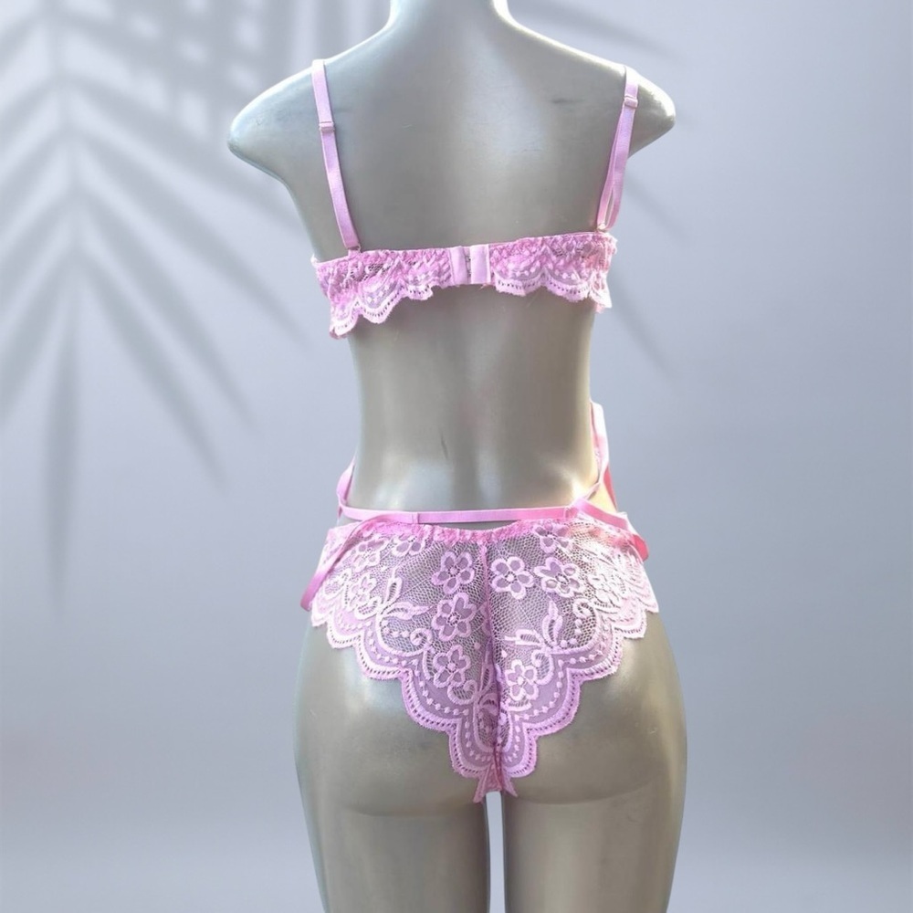 Heart Charm Lace Strappy Teddy Lingerie in Pink ✧ S - Picture 4 of 5